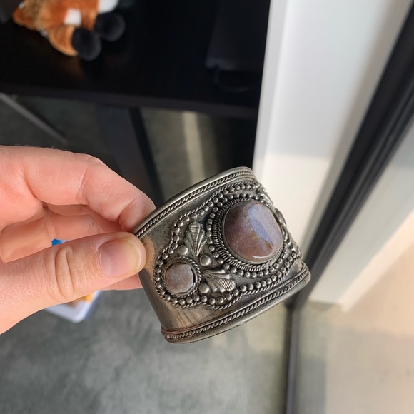 Southwestern Vintage Metal Cuff Bracelet with Stones - Picture 15 of 16